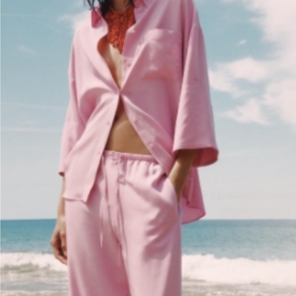 ZARA WOMEN FLOWY PINK POCKET SHIRT ROLLED UP SLEEVES SIZE L .NEW WITH TAGS - Picture 6 of 10